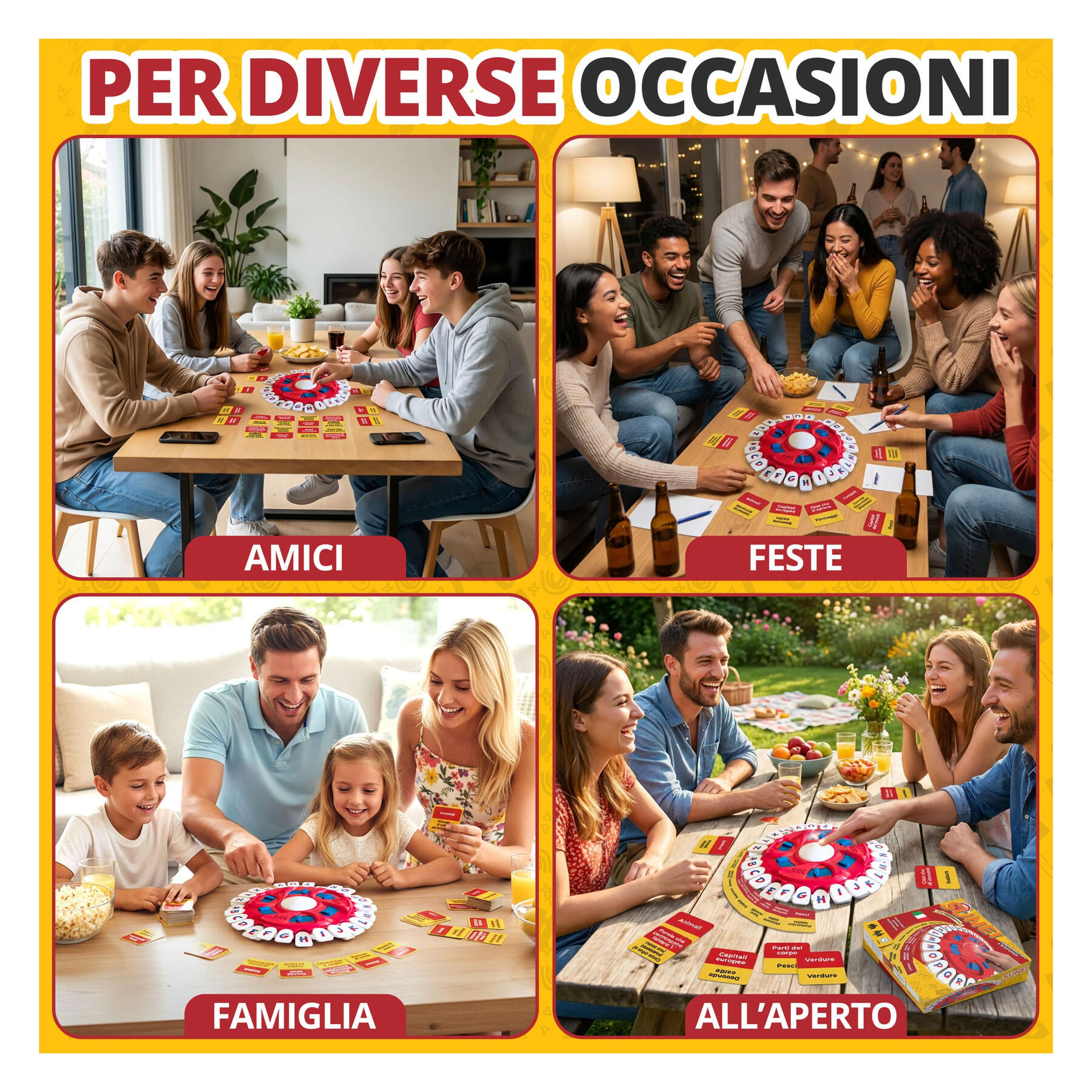 SUNEI gioco da tavolo per amici e famiglie Famiglie, amici e bambini giocano a SUNEI insieme senza usare il cellulare
